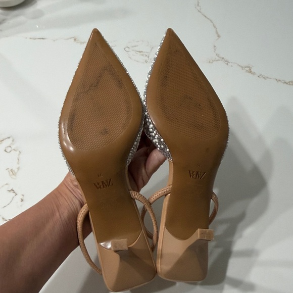 Zara Pearl & Crystal Pointed Slingback Heels in Tan and Silver ~ 9 or 39 - Picture 7 of 10